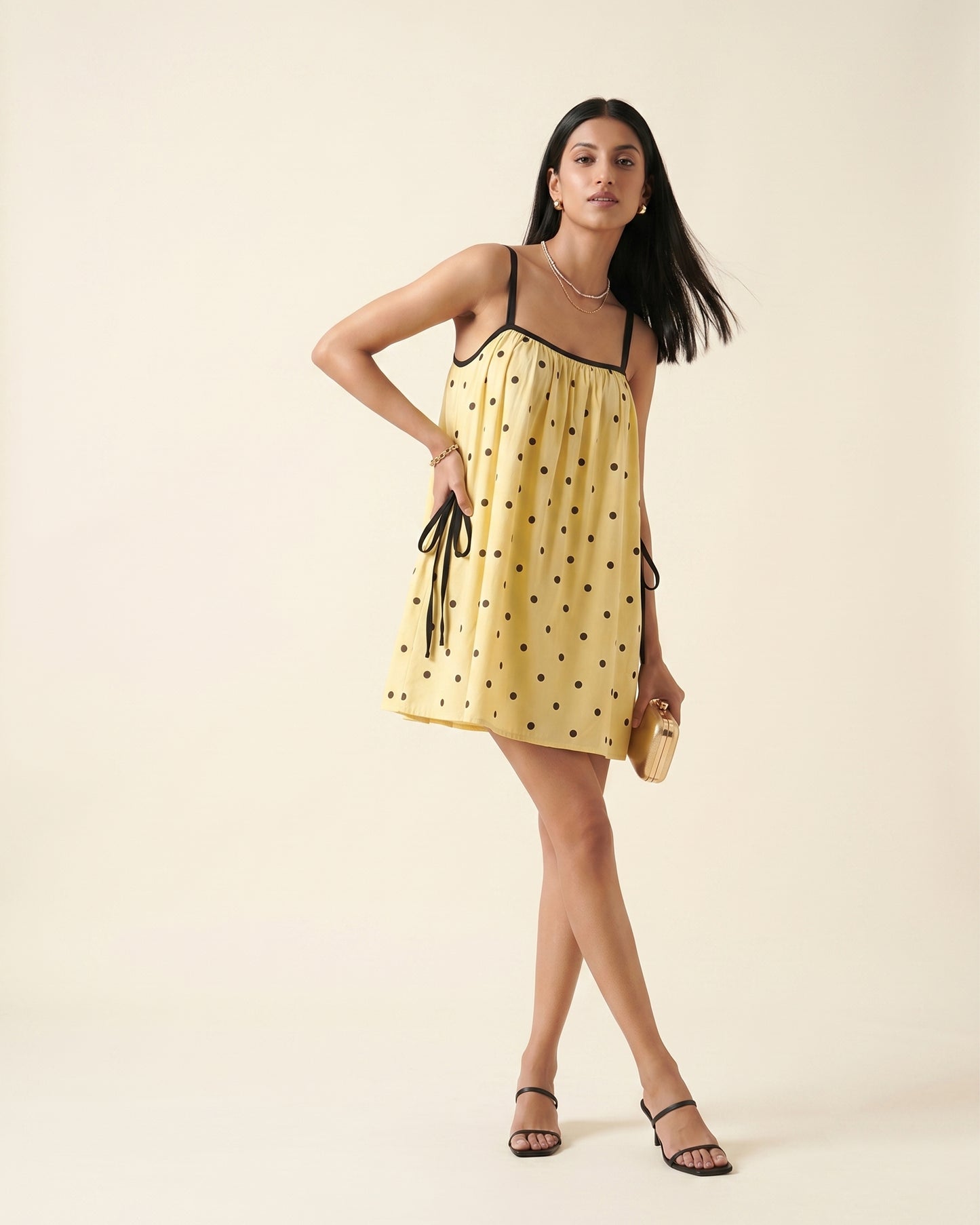 70s Summer Dress | Butter Yellow Polka Dot Mini Dress